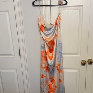 Abercrombie & Fitch Julia Strapless Slip Maxi Dress in Blue & Orange Floral